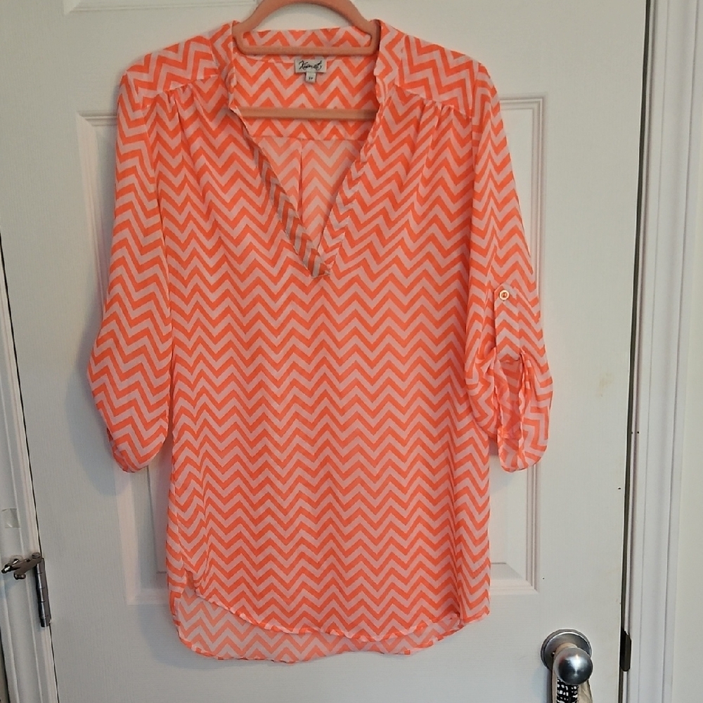 Kismet Women's Blouse in Orange Chevron